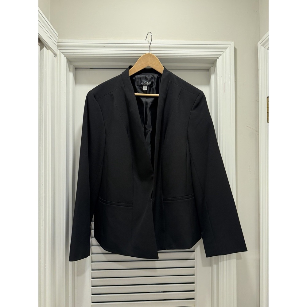 Kasper Womens Blazer 18W Black Open Front Career Jacket Stretch Plus Size
